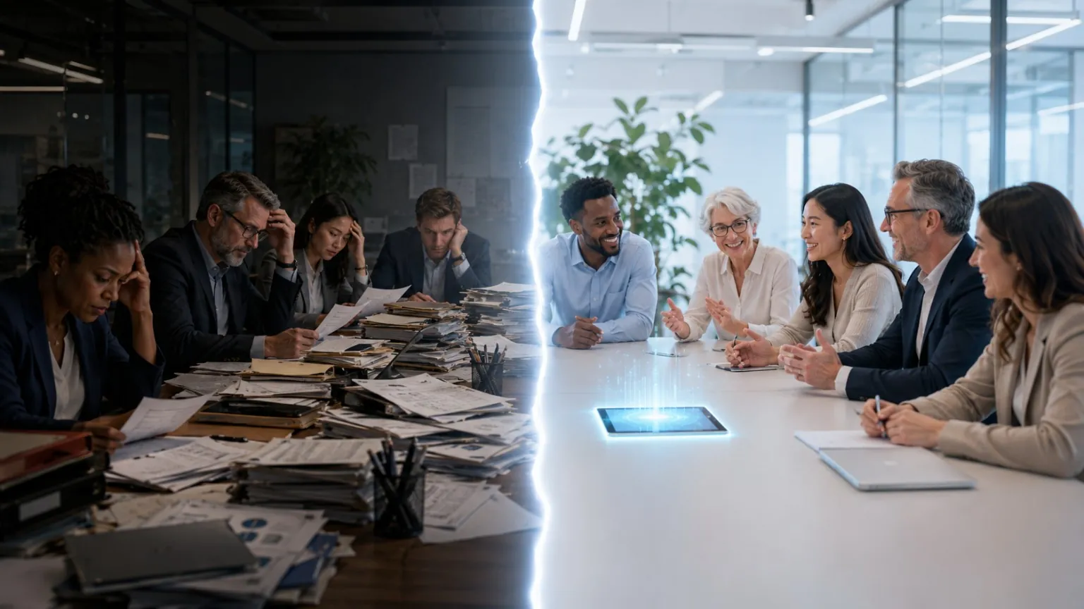 A workplace moving from fragmented paper-based pressure to a clear, collaborative digital environment
